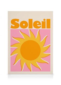 a pink and yellow poster with the word soleil on it