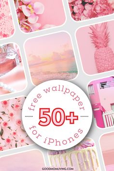 the wallpaper for iphones has pink flowers and pineapples on it, with text overlay that reads free wallpaper for iphones