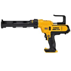 a yellow and black cordless drill on a white background