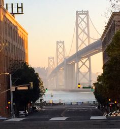 a view of the bay bridge in san francisco, california with fog on the ground