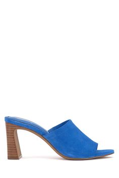 Suede leather upper, rubber outsole Stacked leather heel Imported | Alyysa Heeled Mule by Vince Camuto in Blue, Women's, Size: 9.5, Leather/Rubber/Suede at Anthropologie Suede Cushioned Heels With Round Toe, Cushioned Suede Heels With Round Toe, Suede Heels With Cushioned Footbed And Round Toe, Spring Heels With Suede Lining, Spring Leather Heels With Contrasting Heel Counter, Casual Spring Heels With Suede Lining, Suede Round Toe Heels For Spring, Suede High Heel Mules Medium Width, Spring Suede Heels With Round Toe