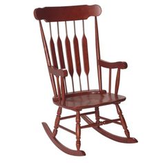 a wooden rocking chair on a white background