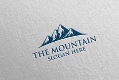 the mountain logo is blue and white