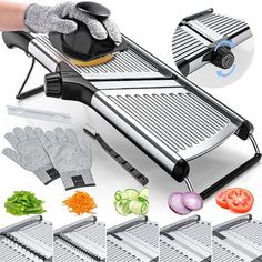 Gramercy Kitchen Co. Adjustable Stainless Steel Mandoline Food Slicer Mandoline Slicer, Different Fruits And Vegetables, Potato Slicer, Kitchen Company, Cut Resistant Gloves, Vegetable Chopper, Different Fruits