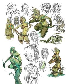 some character sketches from the animated movie avatars, with different poses and hair styles