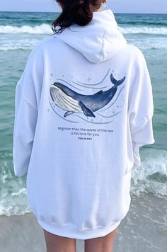 White Cotton Beach Hoodie, White Cotton Hoodie For Beach, White Cotton Hoodie For The Beach, White Letter Print Hoodie For Beach Season, Casual White Hoodie For Beach Season, Oversized Hooded Top For Vacation, White Graphic Print Beach Hoodie, White Graphic Print Hoodie For Beach, White Long Sleeve Hoodie For Beach