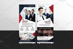 two roll up banners with business people on them