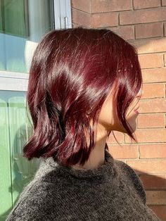 Wine Red Bob Hair, Red Wine Short Hair, Plum Hair Short, Short Mahogany Hair, Cherry Hair Short, Dark Cherry Red Hair Short, Cherry Short Hair, Red On Dark Hair, Short Plum Hair