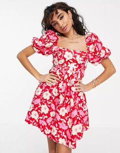 Ever New Petite open-back puff sleeve mini dress in red floral | ASOS Round Of Applause, Floral Trends, Puff Sleeve Mini Dress, Floral Shop, Forever New, Floral Style, Mini Dress With Sleeves, Summer Essentials, Red Floral