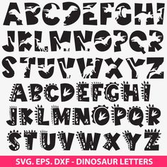 a set of black and white alphabets with different font styles, including the letter's