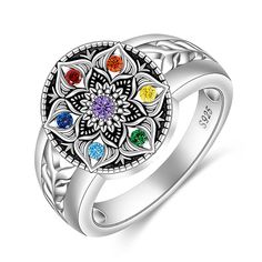 PRICES MAY VARY. [MANDALA RING] The universe is made up of powerful energy, chakras symbolise the seven energy points in the body and mandala represent the beauty of cosmos and creation. Outfit yourself with the mysteries of the universe when you wear this mandala ring. [7 CHAKRA HEALING] Chakra is called healing crystals, it helps to keep the chakras in the body at their right energy levels. When 7 chakra aligned, we will feel a healthy sense of well-being and bring the body into balance. [LOTU Energy Chakras, Mandala Chakra, Chakra Ring, Eternal Symbol, Mandala Ring, Lotus Flower Ring, Yoga Ring, Yoga Lotus, Chakra Balance