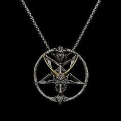 Baphomet pentagram necklace with golden horns! chain length: 20��” Pentagram Necklace, Pagan Witchcraft, Occult Art, Goth Jewelry, Men's Necklace, Gothic Jewelry, Goth Fashion, Punk Fashion, Gothic Fashion