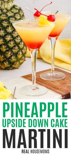 the pineapple upside down cake martini is ready to be served