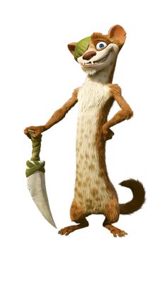 a cartoon character holding a knife and looking at the camera