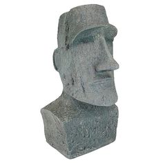 a stone sculpture of a man's head on a white background