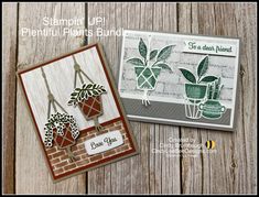 two cards with plants on them sitting next to each other