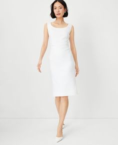 Elevate your wardrobe with the Ann Taylor Petite Scoop Neck Sheath Dress, a piece that marries classic style with modern sensibilities. Designed specifically for a curvy fit, this dress features a flattering scoop neckline and a sleek sheath silhouette that hits just below the knee. Perfect for warm weather, its herringbone linen blend fabric ensures both comfort and elegance.

- Size: Petite 00
- Color: White
- Gender: Female
- Material: Shell - 54% Linen, 29% Polyester, 15% Viscose, 2% Spandex Female Features, Linen Sheath Dress, White Sheath Dress, Ann Taylor Petite, Business Professional, Line Shopping, Herringbone Pattern, White Outfits, White Material