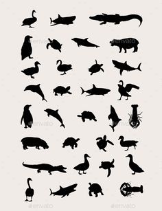 the silhouettes of animals and birds are shown in this graphic style - animals characters