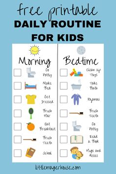 the free printable daily routine for kids