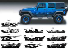 the blue jeep is shown with all its features