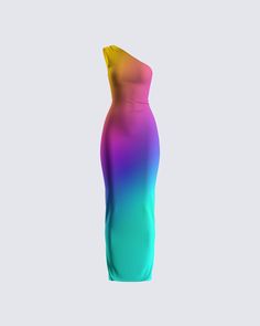 Elysia Multi One Shoulder Dress Ombre Clothes, Hourglass Dress, Ombre Print, End Of The Rainbow, Ombre Dress, Orange Ombre, Mesh Maxi Dress, Sequin Mini Skirts, Pot Of Gold