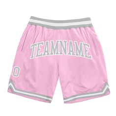 Custom Light Pink Silver Gray-White Authentic Throwback Basketball Shorts Pink Basketball, Light Pink Shorts, Sports Fashion, Custom Lighting, Basketball Shorts, Pink Shorts, Grey Shorts, Moisture Wicking Fabric, Sport Fashion