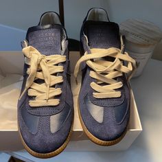 Women’s Size 36 Authentic Got It Straight From The Website No Receipt Worn Once Comes With Box And Dust Bag Color: Navy Blue Paid 495 Plus Tax = 550 Cool Womens Shoes, Maison Margiela Shoes Sneakers, Masion Margella, Maison Martin Margiela Shoes, Margiela Sneakers, Navy Sneakers, Shoe Wishlist, Margiela Shoes, Shoe Inspo