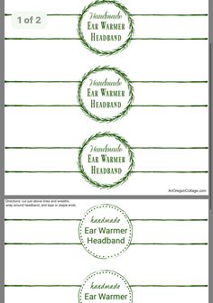 four different labels for ear warmers and ear warmer headbands, each with the same