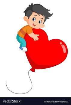 a little boy holding a big red heart