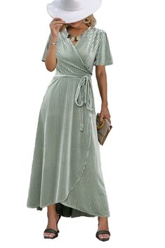 PRICES MAY VARY. 🏝The gorgeous Velvet formal wrap dress features pretty short sleeve and wrap v-neckline 🏝Empire waist with undetachable belt,wrap skit with ruffle trimming for this vintage velvet long dress. 🏝Flowy hemline design bring a swing and flare look with your walking 🏝Fabulous style with high heels,wedges or mules,suitable for beach,party,vacation,banquet,concert,wedding,etc 🏝Material & Care:Velvet Material with 95% polyester and 5% elastane,Cold hand wash, do not tumble dry, usin Velvet Midi Dress For Party, Velvet V-neck Midi Dress For Evening, Velvet Party Midi Dress, Party Velvet Midi Dress, Spring Velvet Dress For Evening, Spring Evening Velvet Dress, Fitted Velvet Summer Dress, Maxi Dress For Wedding Guest, Winter Maternity Dress