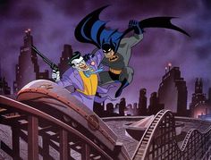 batman and catwoman flying over a roller coaster in the animated movie batman's dark knight