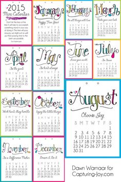 a calendar with different months and numbers for each month, including the date on it