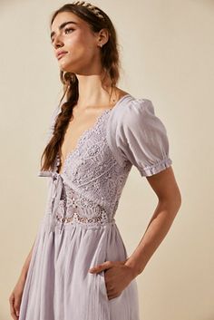 Beach Wedding Guest Dress, Lavender Blue, Brunch Outfit, Cute Fall Outfits, Lace Midi, Lace Midi Dress, Puffed Sleeves, Free People Dress, Dress Backs