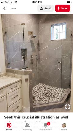 a walk in shower sitting inside of a bathroom