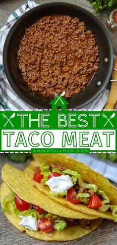 the best taco meat recipe is made with ground beef, lettuce and tomatoes