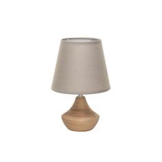 a wooden table lamp on a white background