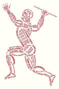 an image of a man running with words in the shape of him on his chest