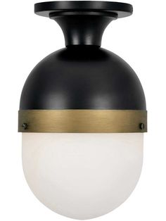 a black and white light fixture with a gold stripe on the top, against a white background