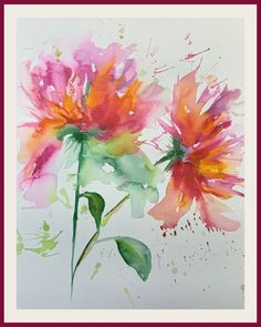 watercolor painting of two flowers on white paper