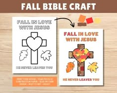 the fall bible craft is shown with an image of a cross and leaves