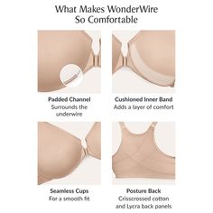 Get the seamless look you want and the back support you need with this underwire bra. Click on this INTIMATES & SLEEPWEAR GUIDE to find the perfect fit and more! Get the seamless look you want and the back support you need with this underwire bra. Click on this INTIMATES & SLEEPWEAR GUIDE to find the perfect fit and more! FEATURES T-shirt bra Seamless cups create a smooth look under clothes Padded underwire adds an extra layer of cushion to prevent wire poke Crisscrossed design pulls your should Fitted Clothes, Front Fastening Bras, Front Close Bra, Shirt Bra, Back Support, T Shirt Bra, Underwire Bra, Racer Back, Fabric Care