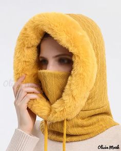 Color: yellow, Size: One Size Women's Balaclava, Knitted Balaclava, Faux Fur Hat, Warm Winter Hats, Ski Hats, Winter Hats Beanie, Winter Hats For Women, Winter Beanie, Scarf Hat