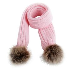 a pink scarf with two pom poms on it