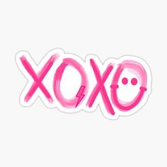 the word xoxo painted in pink on a white background sticker is shown