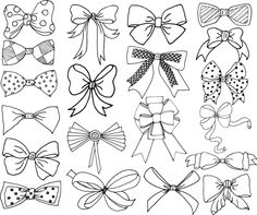 many different bows are drawn in black and white