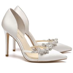 Bella Belle Shoes Lilian D'orsay Silk Pearl and Crystal Heels Timeless Heels, Flower Wedding Shoes, Pearl Wedding Shoes, Pencil Heels, Flower Heels, Cowboy Shoes, Pearl Shoes, Ivory Wedding Shoes, Crystal Heels