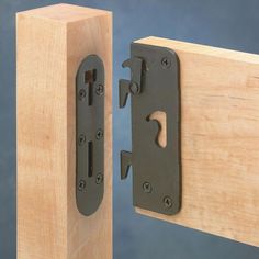 an image of a door handle on a wooden frame