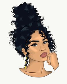 a drawing of a woman with curly hair and an afro hairstyle, looking to the side