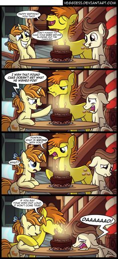 the comic strip shows that ponies are not happy about each other's birthday cake