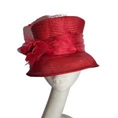 Red Sinamay Hat With A Satin Band. The Hat A Is A Short Brim With A Silk Flower And Netting To Accent. The Hat Is Nwt By Toucan Collection. Red Fitted Fedora With Curved Brim, Red Curved Brim Fedora For Kentucky Derby, Red Fedora For Kentucky Derby With Curved Brim, Fitted Red Fedora With Curved Brim, Red Fitted Fedora For Kentucky Derby, Red Fedora Top Hat For Kentucky Derby, Red Fedora Mini Hat For Party, Red Flat Brim Boater Hat For Kentucky Derby, Red Top Hat With Flat Brim